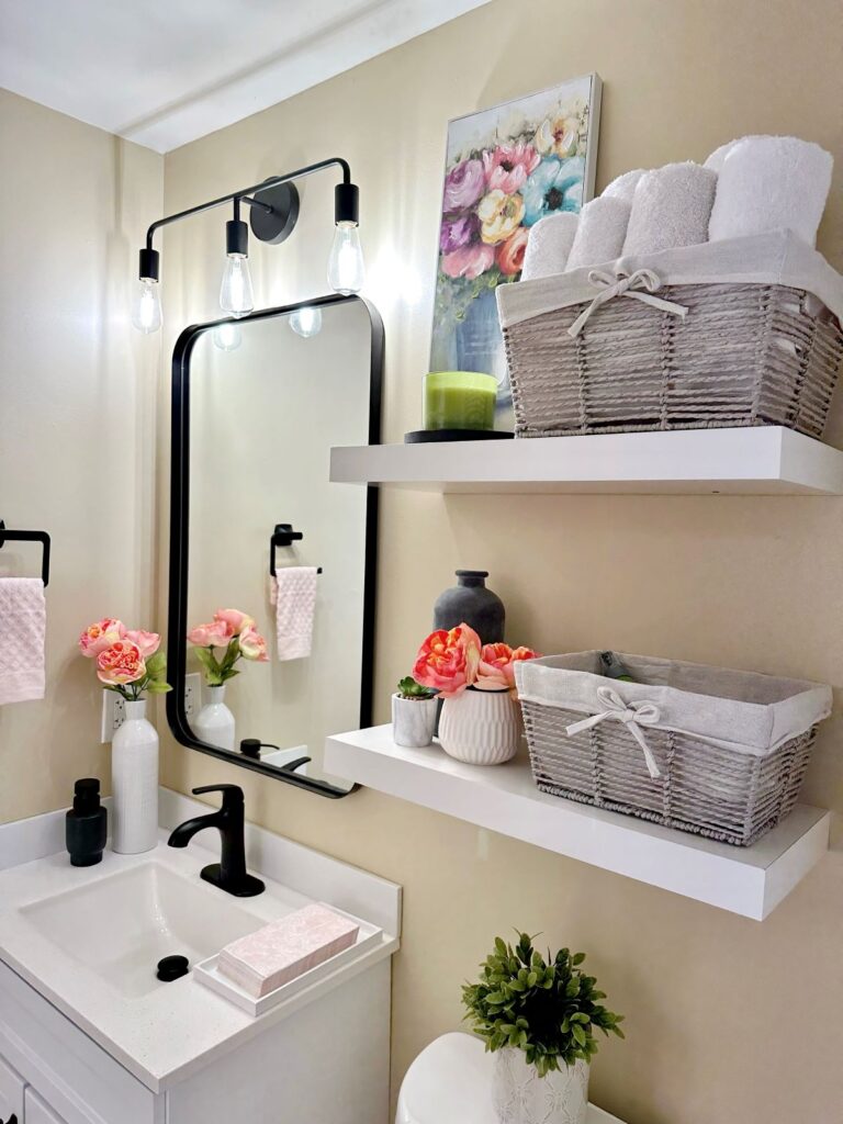 Small Guest Bathroom Ideas with Fresh Flowers